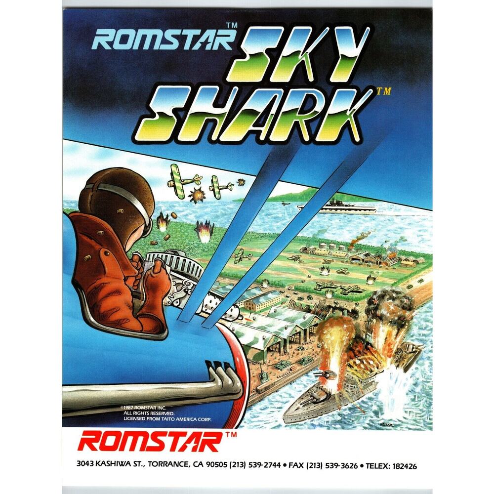 Sky Shark Arcade Game Flyer Original Video Artwork 1987 Retro Planes Air Battle